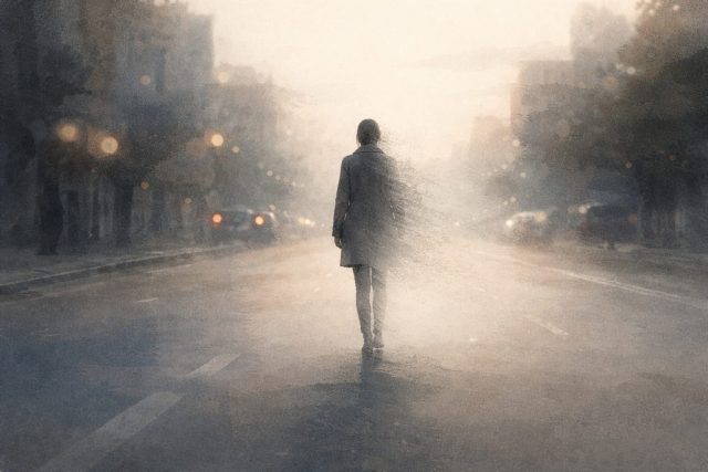 Figura desvaneciéndose al atardecer